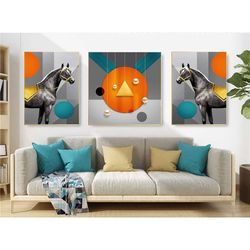 horse geometry prints, abstract wall art, home decor art, light luxury printing art, canvas print, modern canvas print