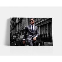 daniel craig poster print, vintage james bond movie canvas wall art, black and white photo