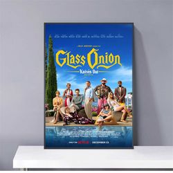 glass onion a knives out mystery movie poster pvc package waterproof canvas wall art gift home poster, halloween gift