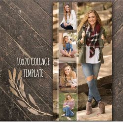 10x20 collage template senior collage, photographer template, newborn photo collage/digital download for photoshop horiz