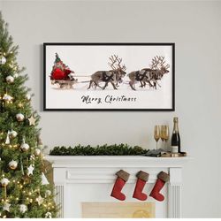 merry christmas from santa canvas wall art | santa in sleigh with reindeer poster print | festive holiday decor