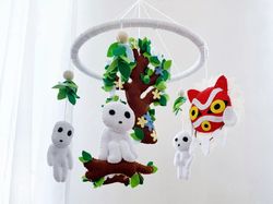 anime baby crib nursery mobile decor studio ghibli decor princess mononoke kodama forest spirits japan fantasy