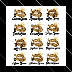 horoscope birthday queen leopard lips svg bundle