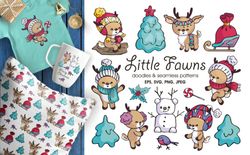 little fawns doodles and seamless patterns svg bundle