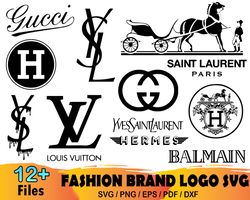 12 fashion brand logo bundle svg, gucci svg, hermes svg