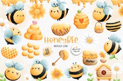 honeybee watercolor clipart png, bee clipart, bee png, honeycomb clipart