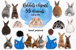 watercolor rabbits clipart png, watercolor bunny, bunnies clipart