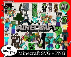 80 minecraft bundle svg,png, minecraft svg file digital