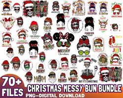 70 files christmas messy bun bundle png design