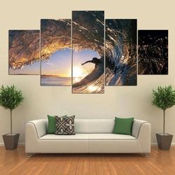 sunset surfing amazing waves  sport 5 panel canvas art wall decor