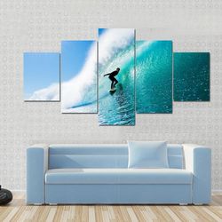 surfer on blue ocean wave  sport 5 panel canvas art wall decor