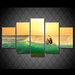 surfing trick tail slide  sport 5 panel canvas art wall decor