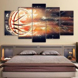 fire basketball basket ball  sport 5 panel canvas art wall decor