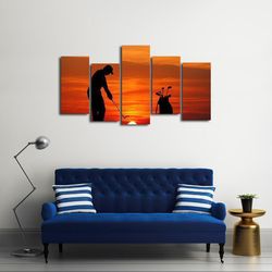 golf at sunset  sport 5 panel canvas art wall decor