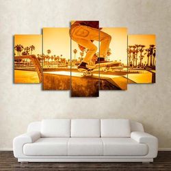 skateboard sunset street  sport 5 panel canvas art wall decor