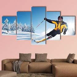 skier in mountains  sport 5 panel canvas art wall decor