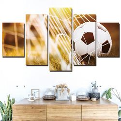 soccer ball and net  sport 5 panel canvas art wall decor