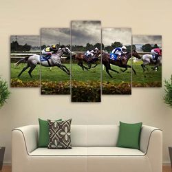 sports fast horse racing  sport 5 panel canvas art wall decor