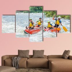 yappy family of four river rafting  sport 5 panel canvas art wall decor