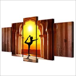 yoga in the temple  sport 5 panel canvas art wall decor