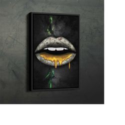 gold lips dollar poster wall art home decor hand made canvas print