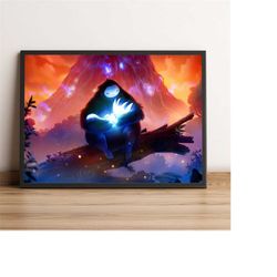 ori and the will of the wisps poster, blind forest wall art, metroidvania game print, best gift for gamers, rolled canva