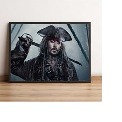 pirates of the caribbean poster, johnny depp wall art, orlando bloom movie print, best gift for movie fans, rolled canva