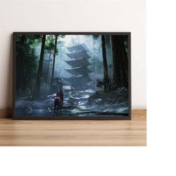 ghost of tsushima poster, jin sakai wall art, samurai game print, best gift for gamers, rolled canvas