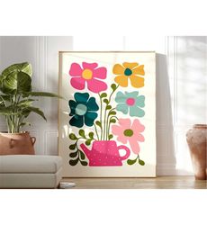 scandinavian flowers wall art, colourful abstract flower print,