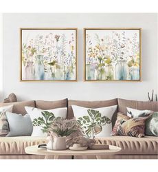 framed canvas wall art set watercolor wildflowers floral
