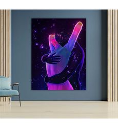 cosmic lovers canvas, celestial art print, galaxy wall