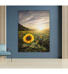 sunflower field canvas wall art, floral nature print,