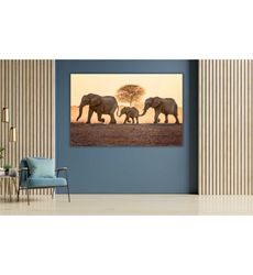 elephant family canvas print, wildlife wall art, nature