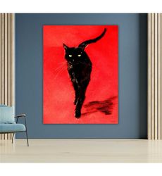 black cat canvas painting, animal wall art, minimalist