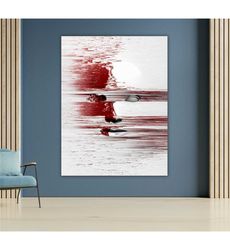 red canvas abstract face print, minimalist wall art,
