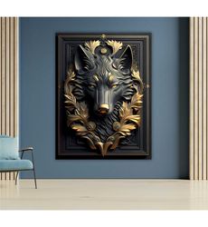 noble wolf print, golden canvas wall art, wildlife