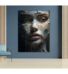 shattered woman canvas art, abstract portrait, wall decor,