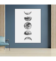 moon phases canvas, celestial wall art, lunar phases