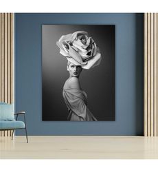 rose and woman canvas wall art, floral decor,