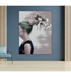 flower ponytail woman canvas art, floral hair accessories,