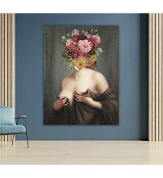 flower woman canvas wall art, floral decor, modern