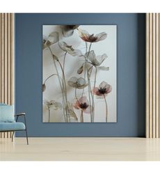 clean flowers canvas art, floral wall decor, botanical