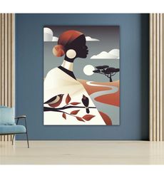 landscape and black woman canvas, afrocentric art, wall
