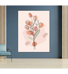 floral continuous line canvas, flower artwork, botanical wall