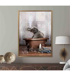 bathtub elephant art, elephant wall decor, elephant bathroom