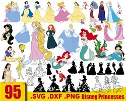 disney princess svg bundle, frozen svg, tangled svg, snow white svg, little mermaid svg, princess clipart, princess png