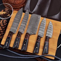 beautiful handmade kitchen chef knives set / damascus steel chef knives set / best gift for her