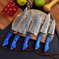 beautiful professional chef knives set / damascus steel kitchen set