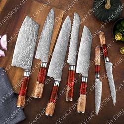 kitchen chef knives set , damascus steel knives set , best for cooking, valentines gift for her , anniversary gift