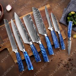 professional kitchen chef knives set , cutlery set , damascus steel knives set , best for cooking, kitchenware , gift